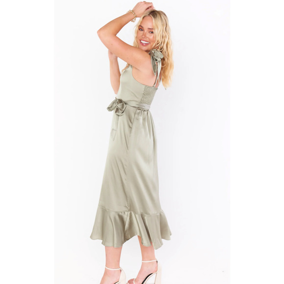 Show Me Your Mumu Claire Midi Dress in Ivory Luxe Satin Size M - Picture 3 of 12